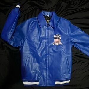 Avirex Royal Blue Leather Jacket with USA Emblem